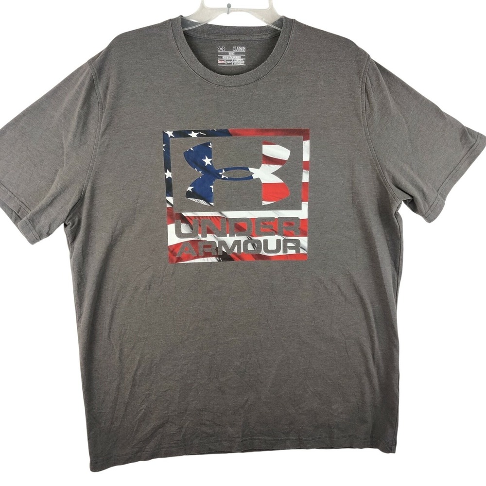 Under Armour Mensā T Shirt Large Graphic Print Loose Heatgear Gray XL